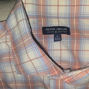 Peter Millar Casual Plaid Shirt - Blue and Muted Orange   New Without Tags